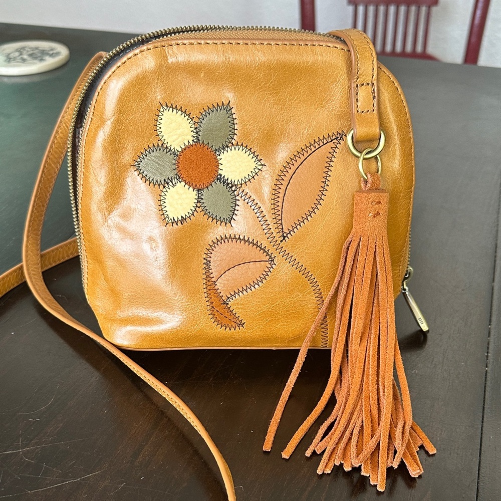 HOBO Tan Leather Crossbody Bag with Floral Design